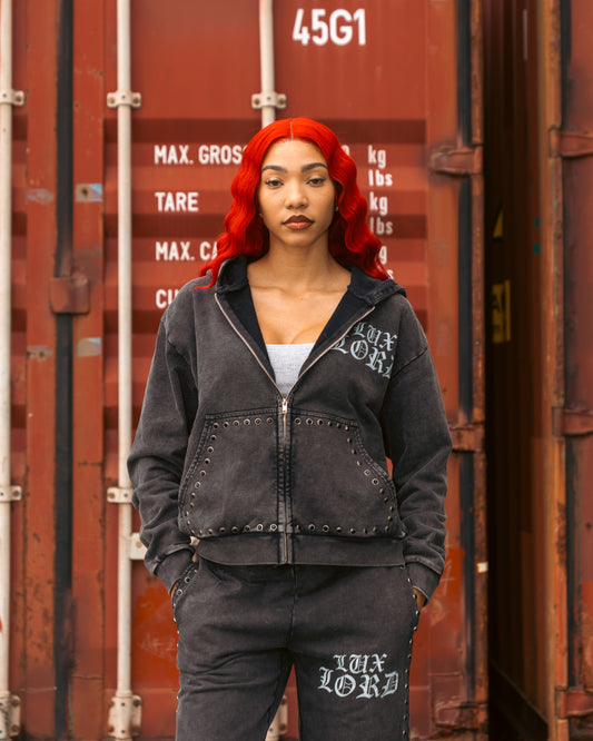 "GRAPHITE" GEMSTONE ZIP-UP