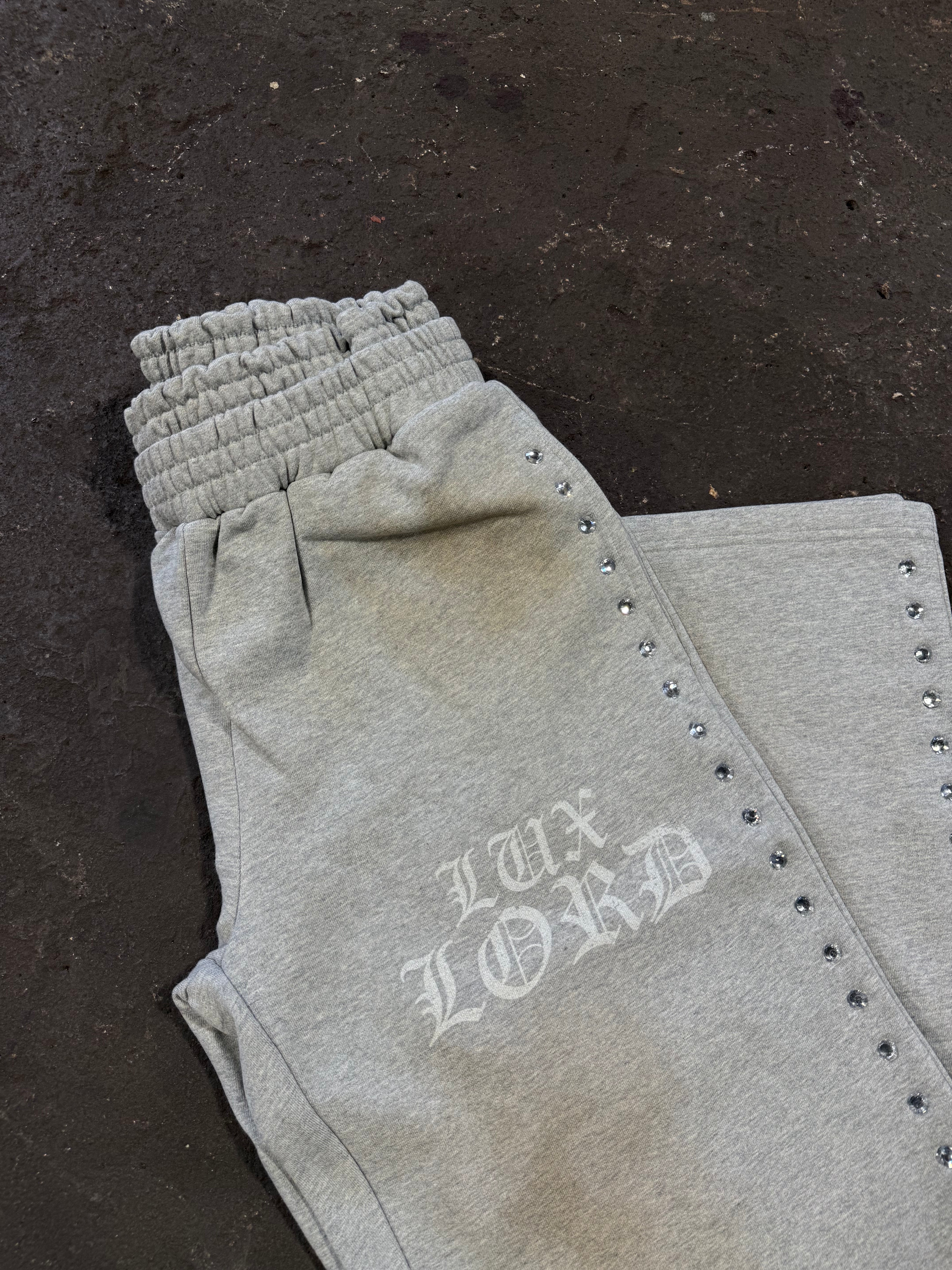 "Grey Dirty Effect" Hood Jewel Sweatpants