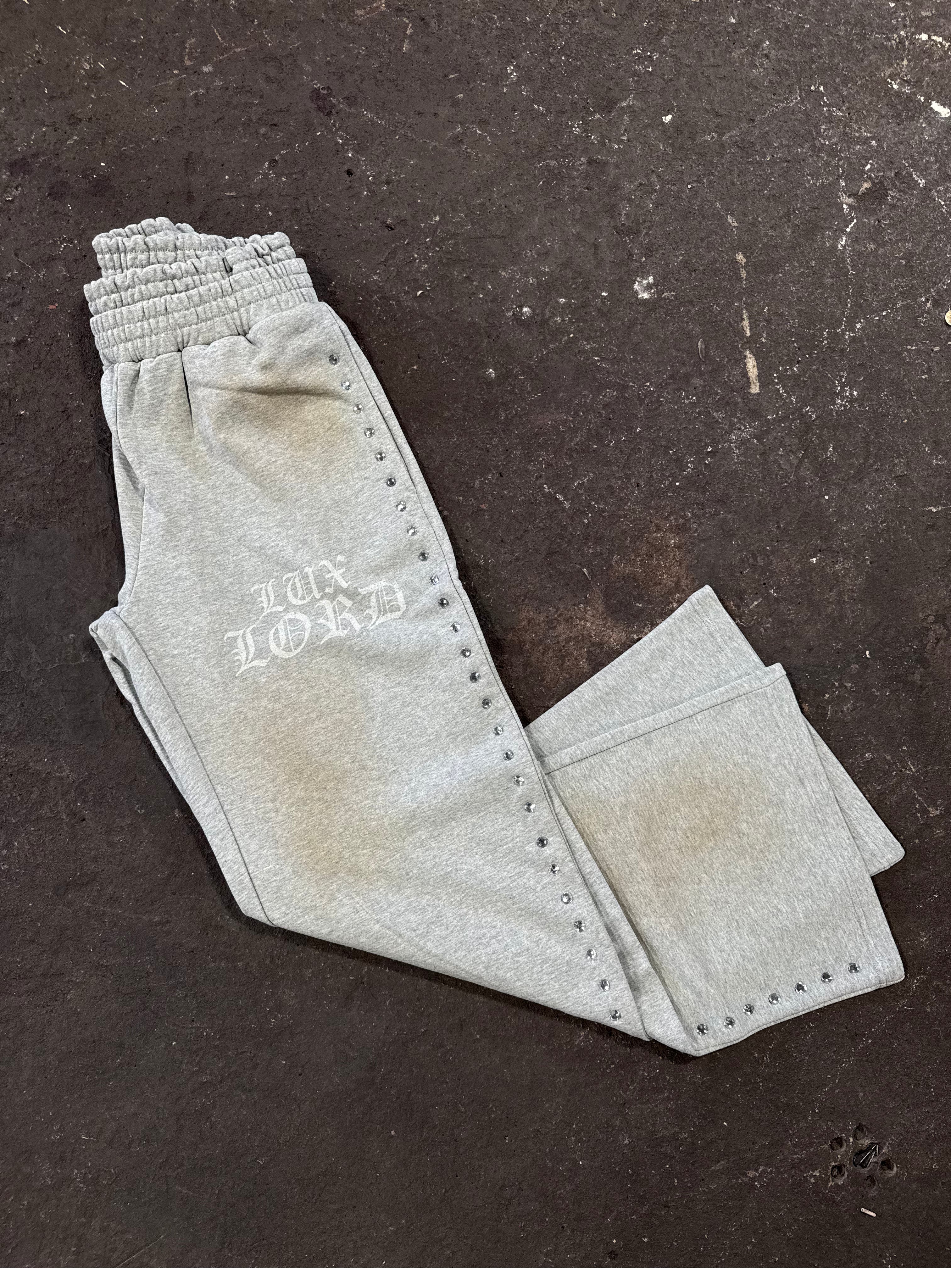 "Grey Dirty Effect" Hood Jewel Sweatpants