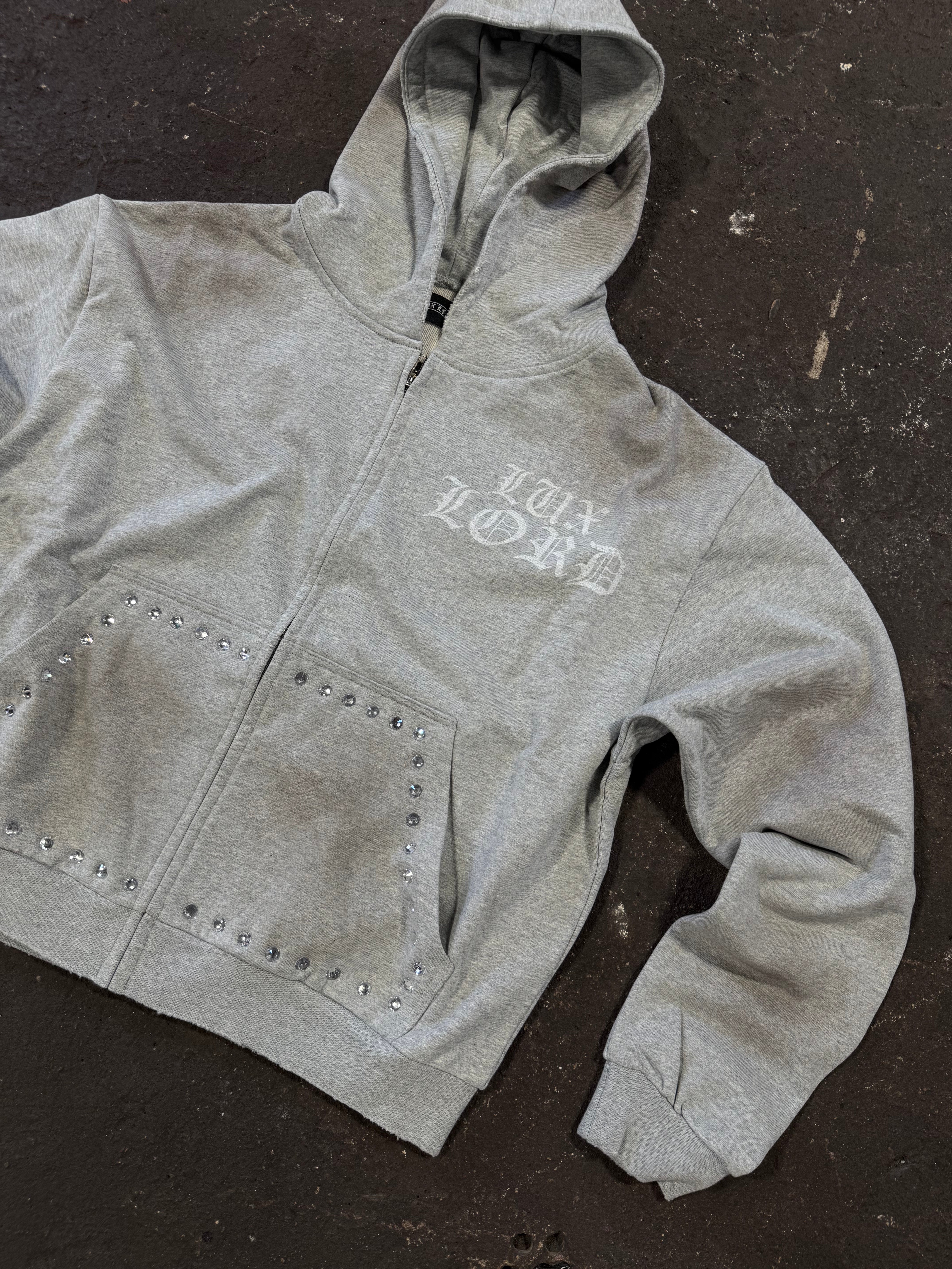 "Grey Dirty Effect" Hood Jewel ZipUp