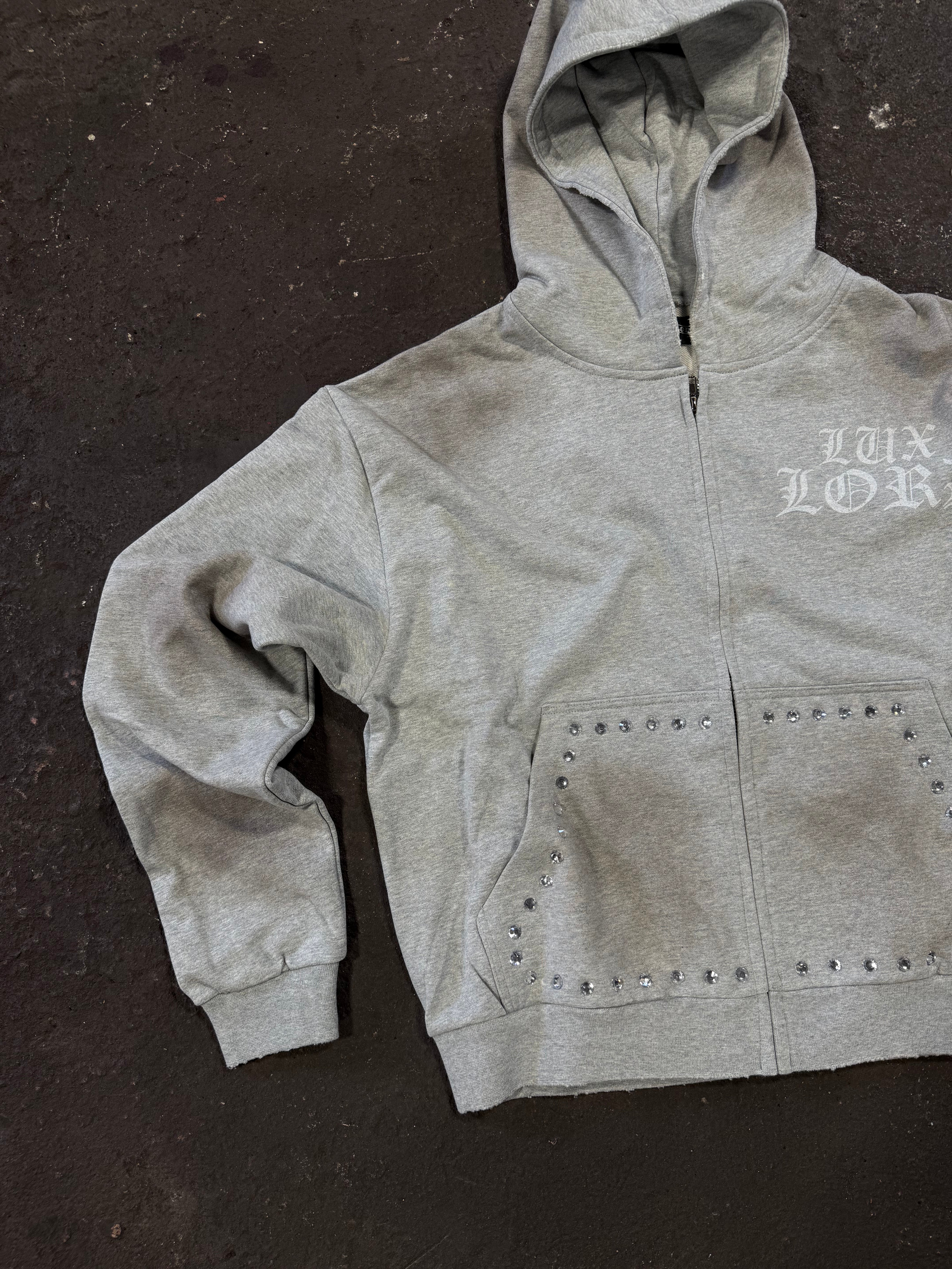 "Grey Dirty Effect" Hood Jewel ZipUp