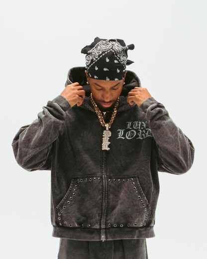 "GRAPHITE" GEMSTONE ZIP-UP