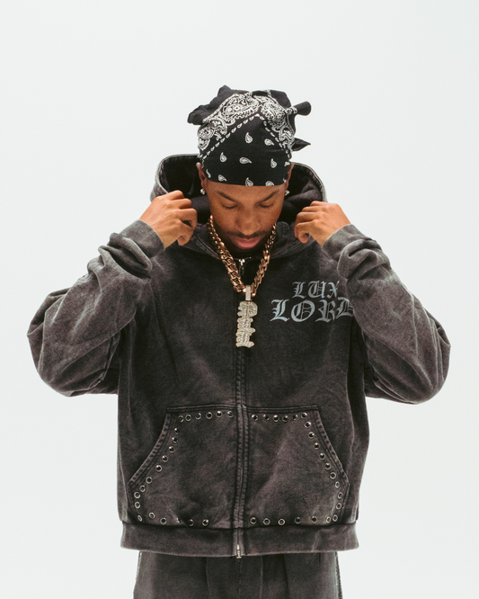 "GRAPHITE" GEMSTONE ZIP-UP