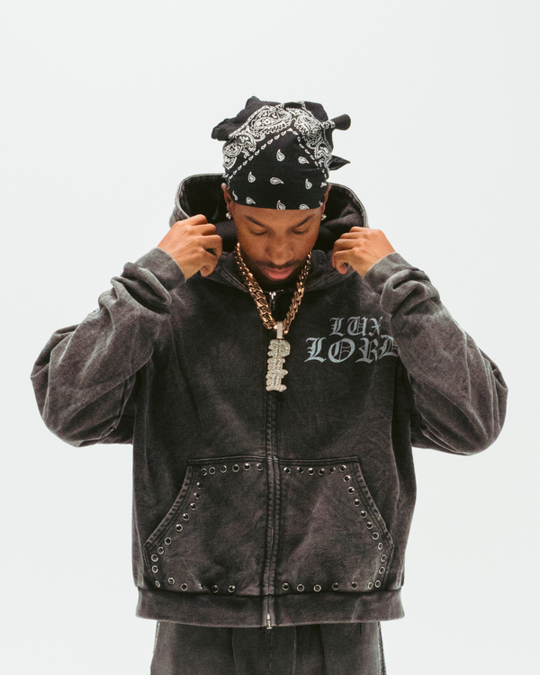 "GRAPHITE" GEMSTONE ZIP-UP