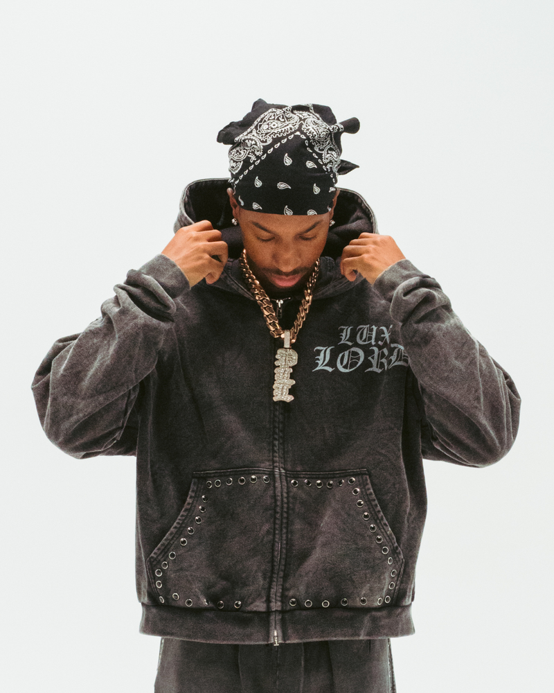 "GRAPHITE" GEMSTONE ZIP-UP